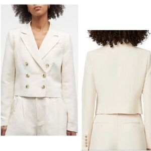 Paige Eclipse Ivory Cropped Double Breasted Blazer NWT $299